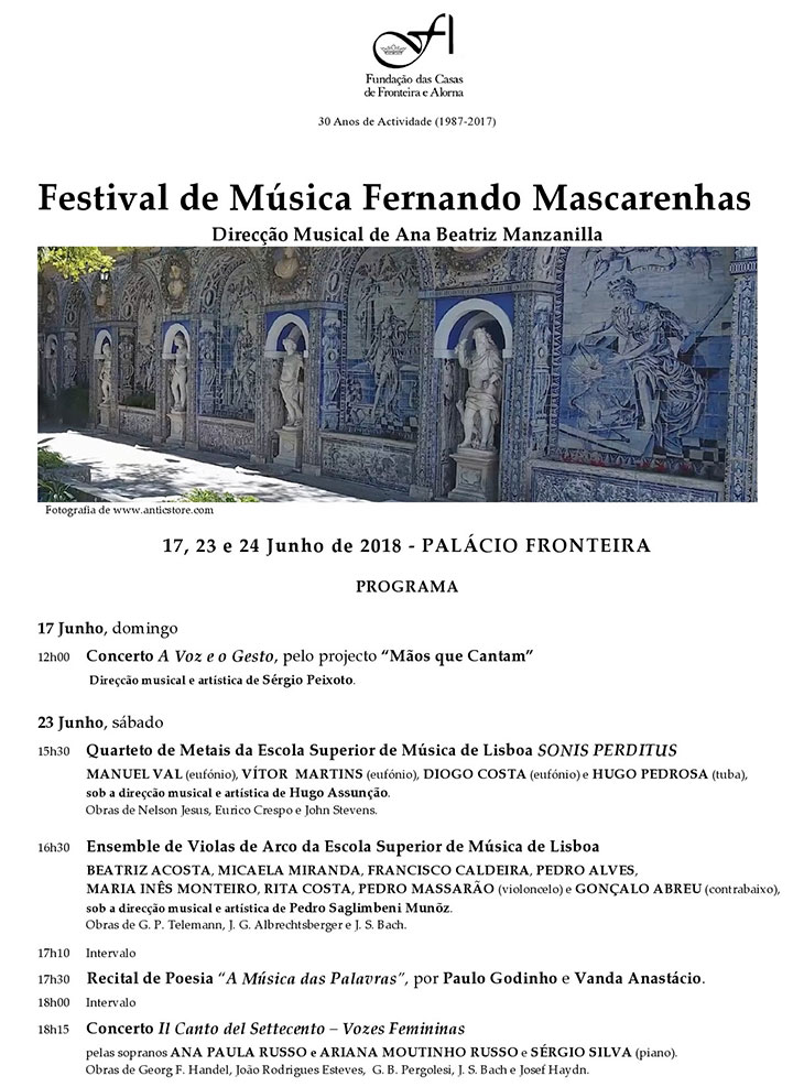 Festival de Música Fernando Mascarenhas | 23 e 24 de Junho 2018| Palácio Fronteira